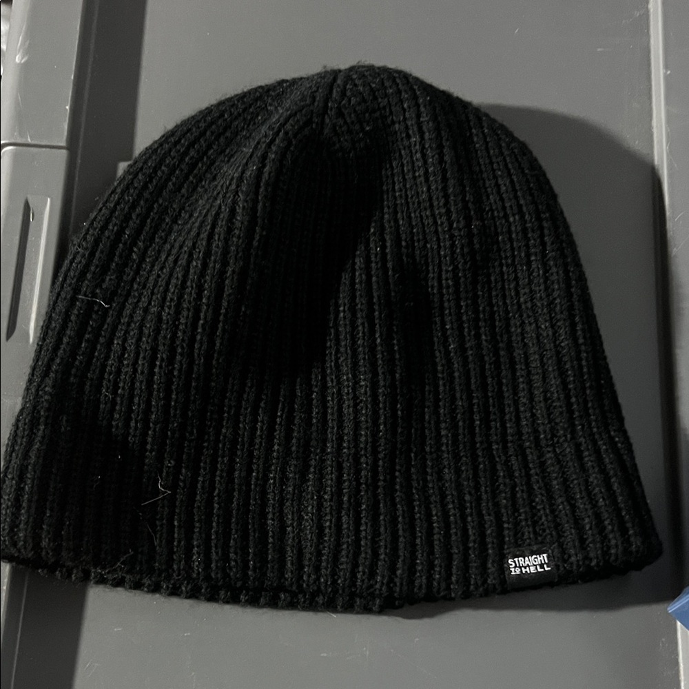 Straight To Hell Black Ribbed Knit Beanie